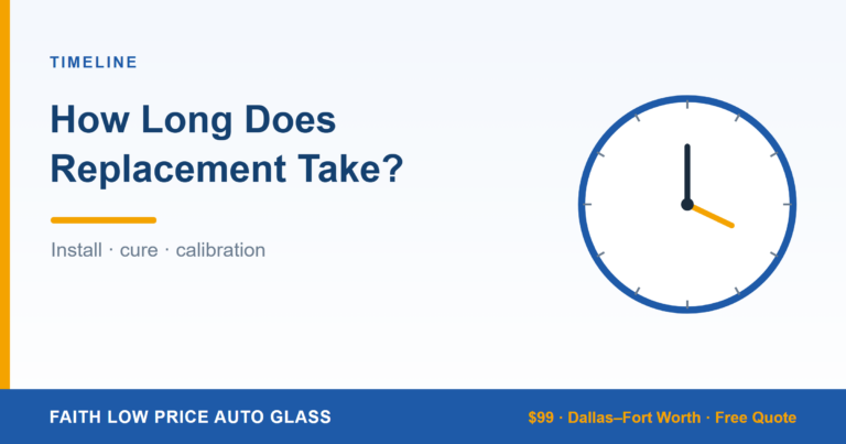 Auto glass replacement timeline with clock illustration