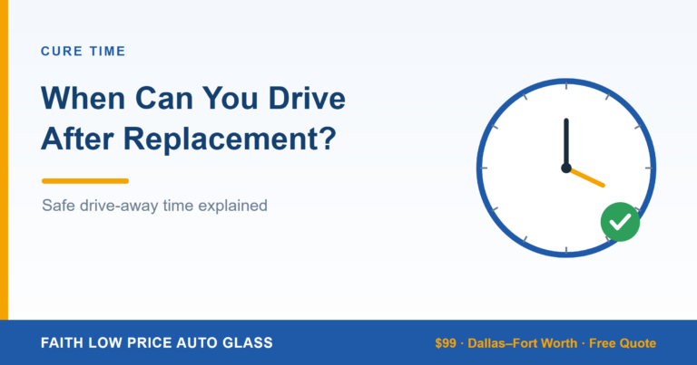 Clock graphic with windshield replacement cure time text