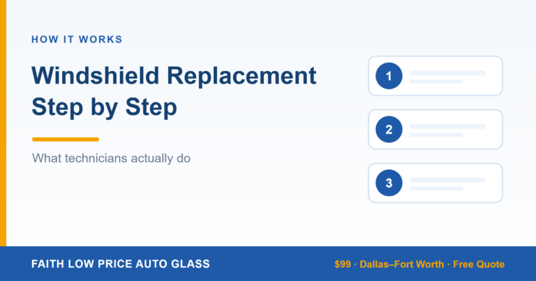 Windshield replacement step-by-step service graphic