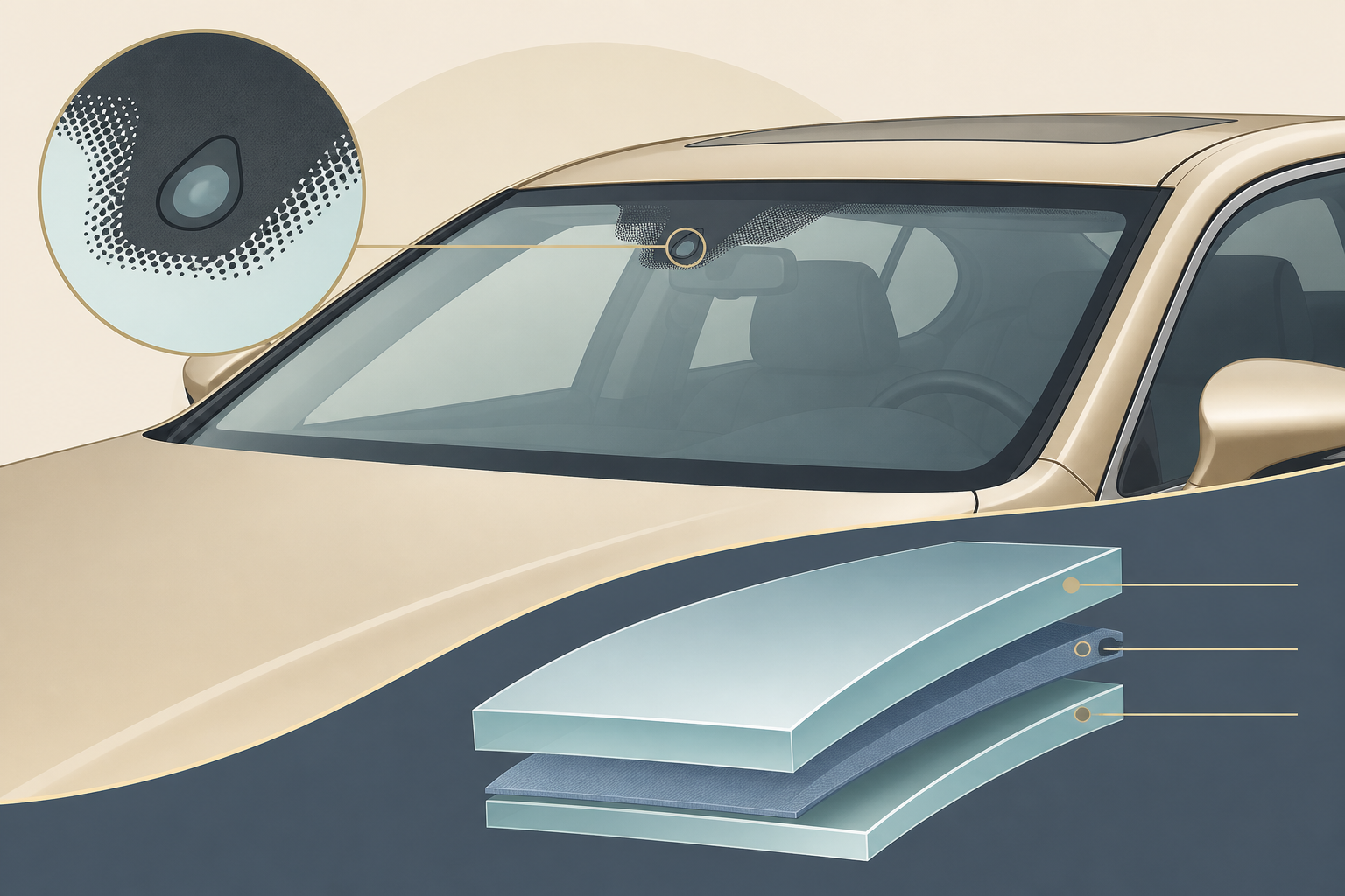 Illustrated ES 350 rain-sensing windshield detail for Dallas auto glass