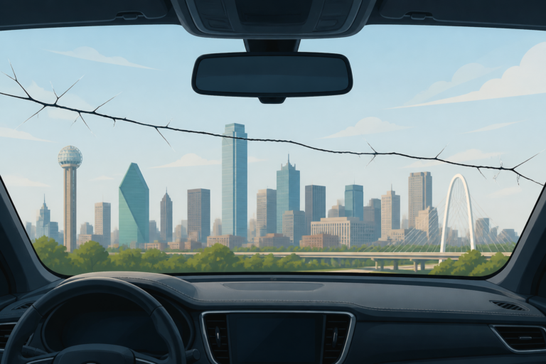Very long crack spanning a Dallas windshield