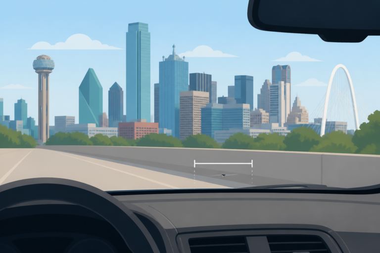 Short crack on a Dallas windshield with a measurement mark