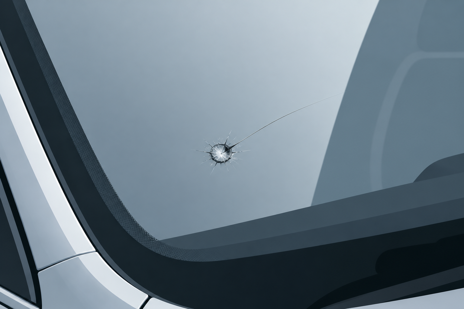 Illustrated rock chip on a Dallas passenger car windshield