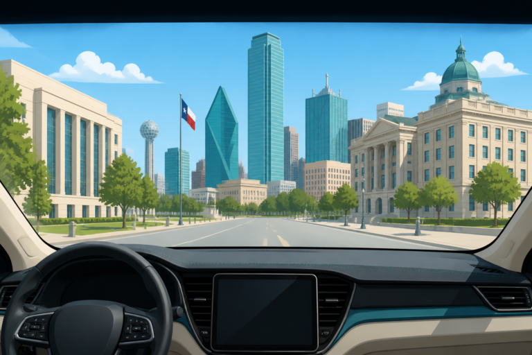 Illustrated Dallas windshield tint law with legal shade band only