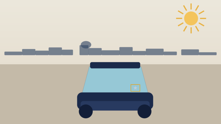 Dallas illustration of a windshield decal placed in a legal corner zone