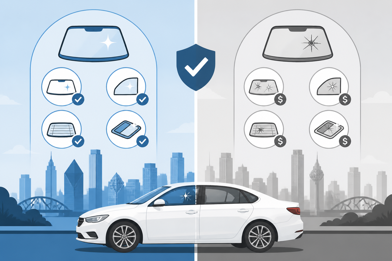 Dallas comprehensive glass coverage versus deductible icons