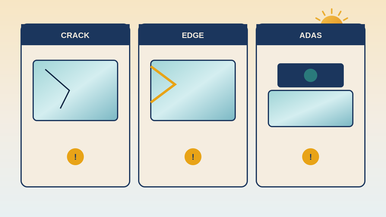 Dallas auto glass checklist illustration of cracks, edge damage, and sensors that mean replacement