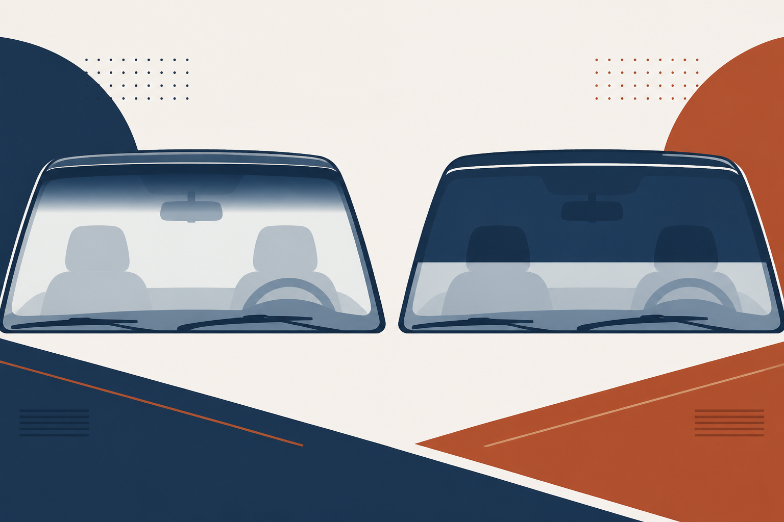 Illustrated legal vs too-low windshield tint strip in Dallas