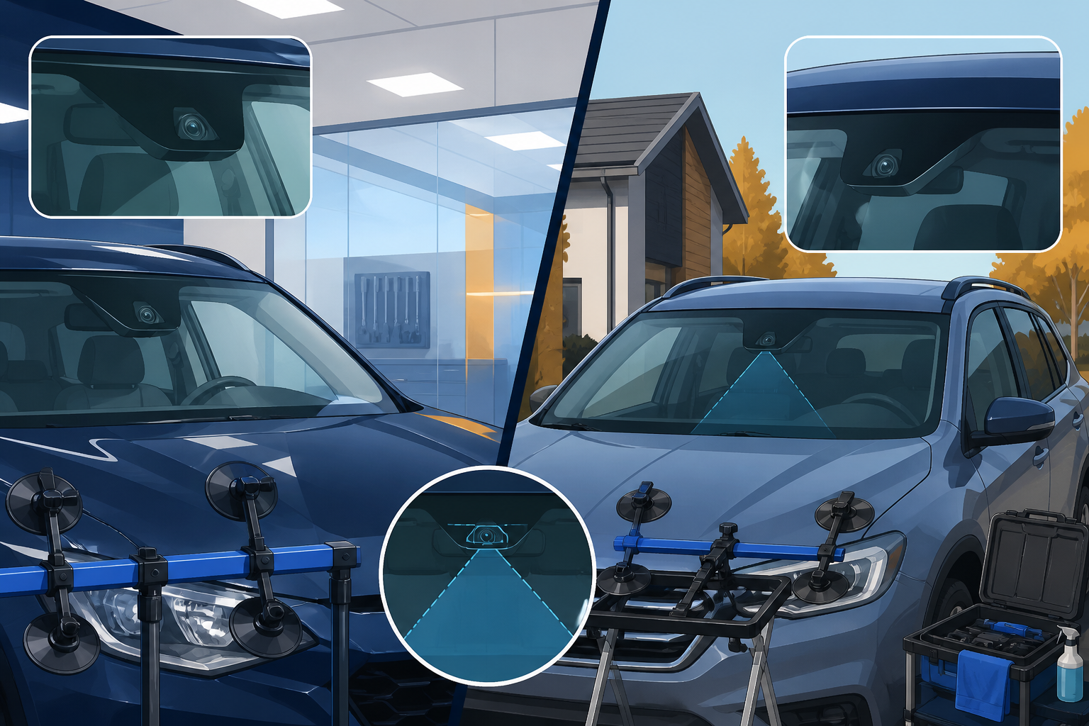 Dallas auto glass comparison of in-shop ADAS calibration versus mobile driveway windshield service