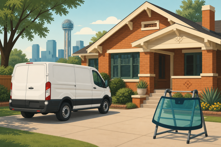 Illustrated mobile windshield replacement at a Dallas home