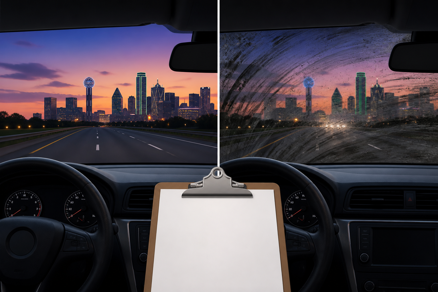 Detail illustration of Police In Dallas Are Chasing Vehicle With Hood Over Windshield for Dallas drivers