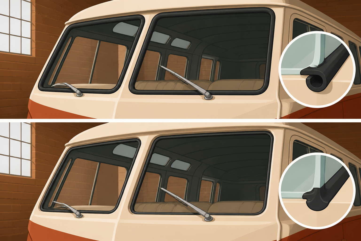 Detail illustration of Vw Bus Windshield Dallas West End for Dallas drivers
