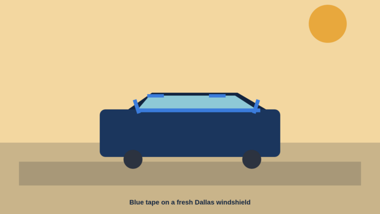 Dallas illustration of blue tape on a new windshield after replacement