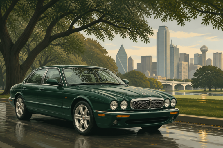 Illustrated 2006 Jaguar windshield replacement scene in Dallas