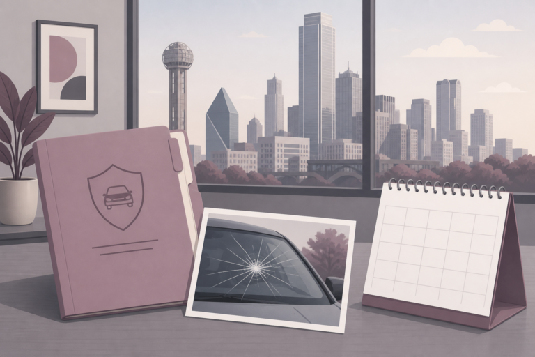 Illustrated Dallas car windshield insurance claim and scheduling