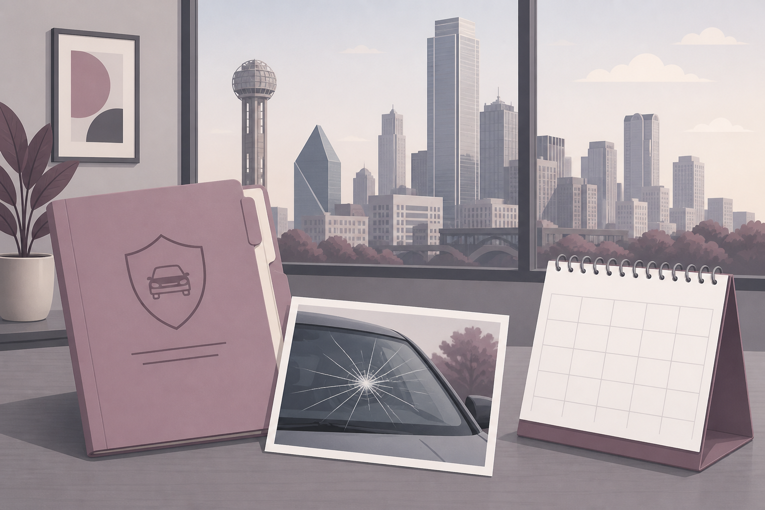 Illustrated Dallas car windshield insurance claim and scheduling