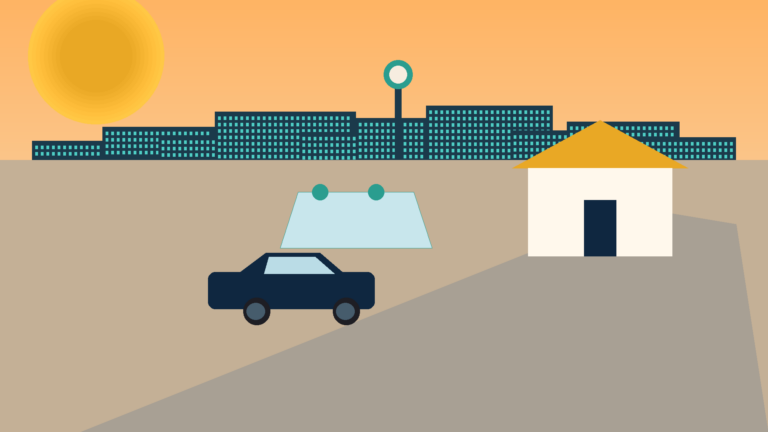 Illustrated Dallas driveway windshield replacement with the city skyline